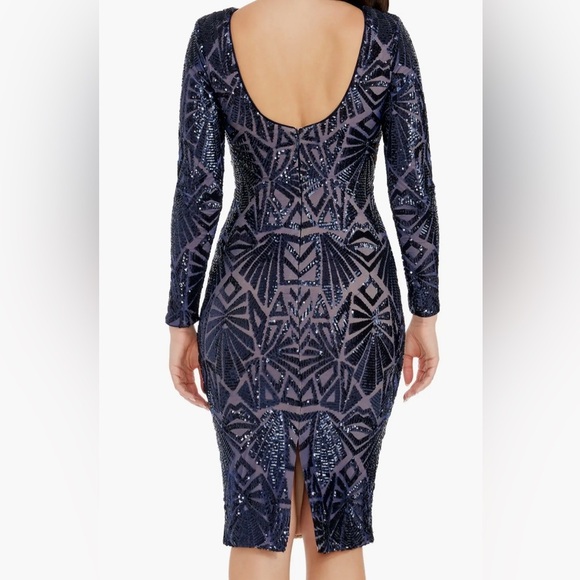 Dress The Population Nordstrom Emery Midi Dress Navy Sequin Long Sleeve Size XS - Picture 4 of 12